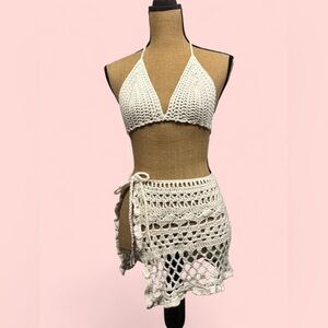 Crochet Halter Bikini Set - Cream